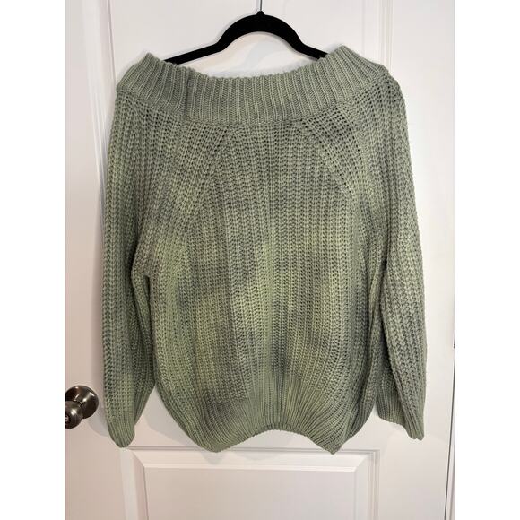 Main Strip Sage Green Off-Shoulder Chunky Knit Sweater Cozy Fall Medium Large - Picture 4 of 4